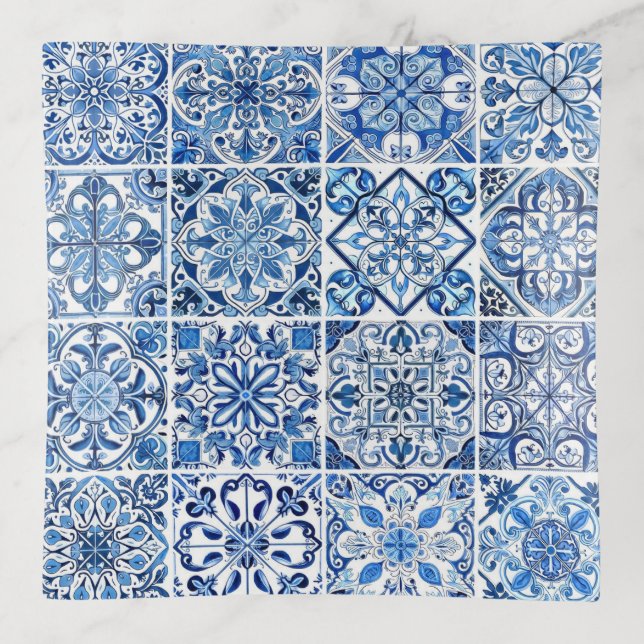 Mediterranean Tiles, Portugese, Azulejo, Majolica Trinket Tray (Front)