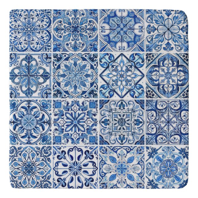 Mediterranean Tiles, Portugese, Azulejo, Majolica Trivet (Front)