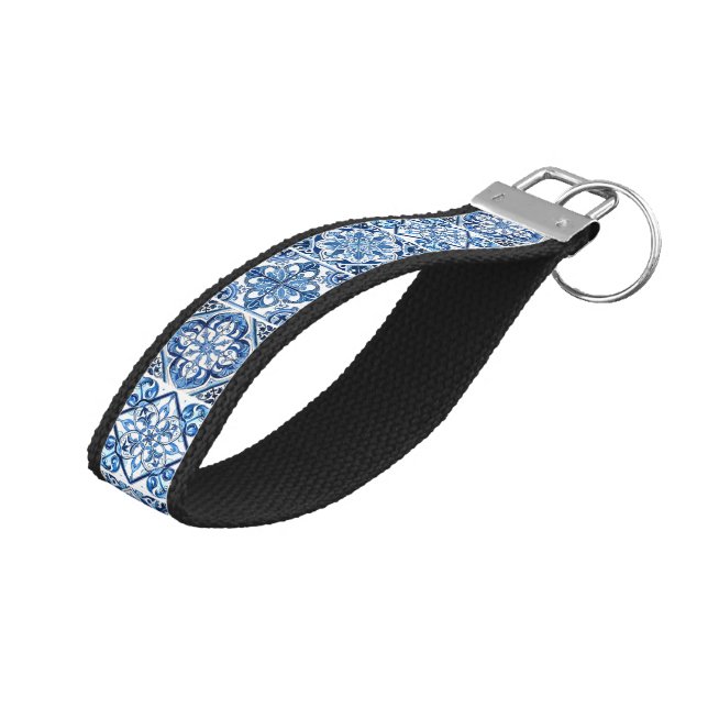Mediterranean Tiles, Portugese, Azulejo, Majolica Wrist Keychain (Angled Up)