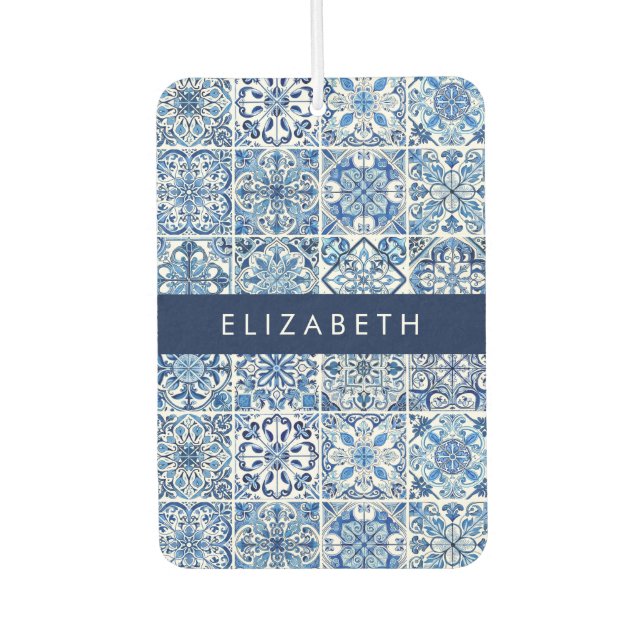 Mediterranean Tiles, Portugese, Azulejo, Your Name Air Freshener (Front)