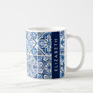 Mediterranean Tiles, Portugese, Azulejo, Your Name Coffee Mug