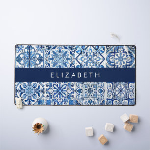 Mediterranean Tiles, Portugese, Azulejo, Your Name Desk Mat