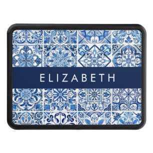 Mediterranean Tiles, Portugese, Azulejo, Your Name Hitch Cover