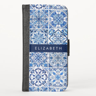 Mediterranean Tiles, Portugese, Azulejo, Your Name iPhone X Wallet Case