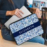 Mediterranean Tiles, Portugese, Azulejo, Your Name Laptop Sleeve<br><div class="desc">Elegant,  stylish and sophisticated pattern with Mediterranean tiles in blue and white color. Modern and trendy gift,  perfect for the Azulejo lover in your life. Personalize by adding your name,  nickname,  monogram or initials.</div>