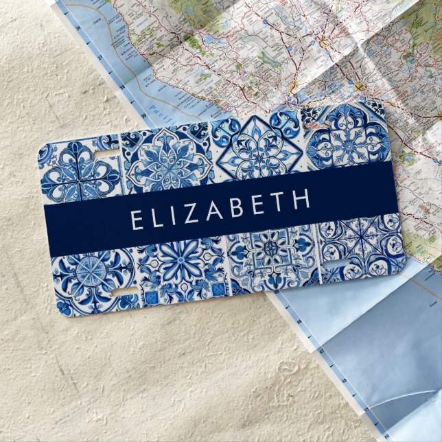 Mediterranean Tiles, Portugese, Azulejo, Your Name License Plate (In Situ)
