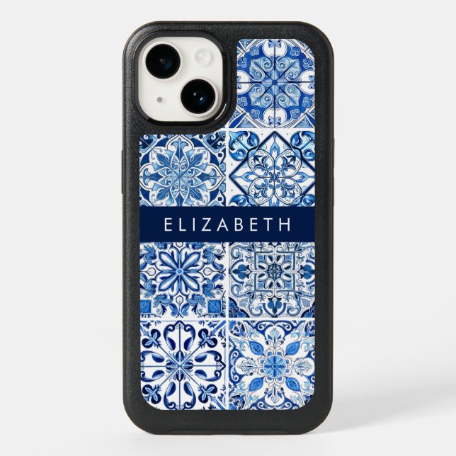 Mediterranean Tiles, Portugese, Azulejo, Your Name Otterbox iPhone Case (Back)