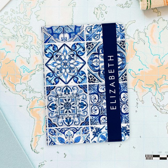 Mediterranean Tiles, Portugese, Azulejo, Your Name Passport Holder (Creator Uploaded)
