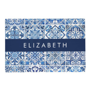 Mediterranean Tiles, Portugese, Azulejo, Your Name Placemat