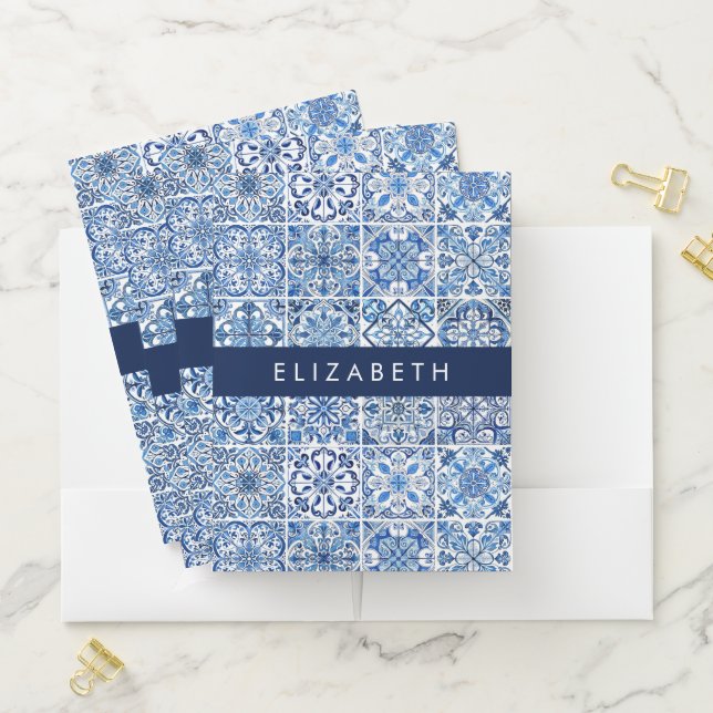 Mediterranean Tiles, Portugese, Azulejo, Your Name Pocket Folder (In Situ)