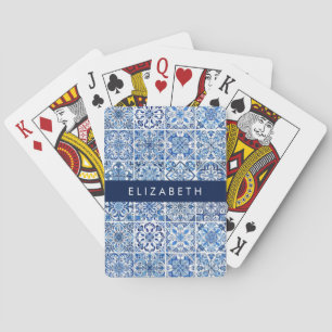 Mediterranean Tiles, Portugese, Azulejo, Your Name Poker Cards