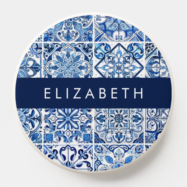 Mediterranean Tiles, Portugese, Azulejo, Your Name PopSocket (Popsocket)