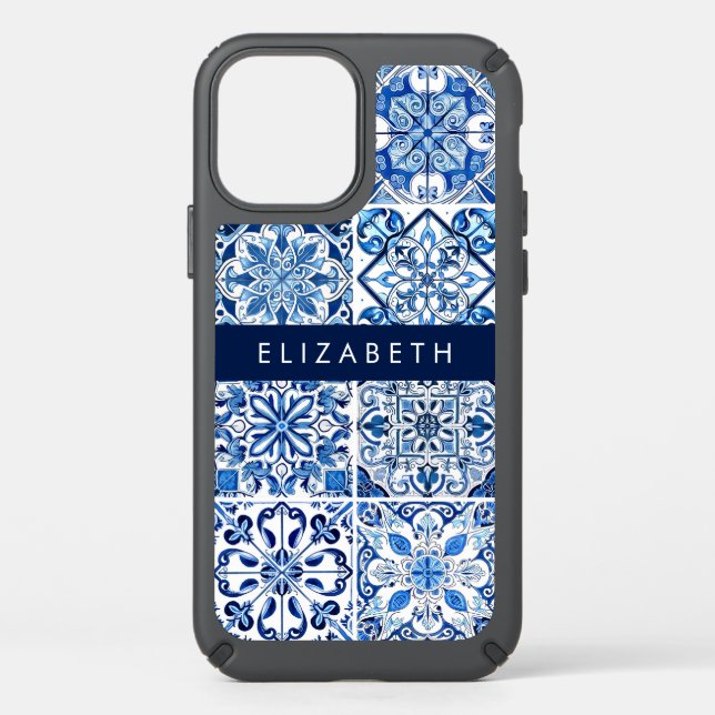 Mediterranean Tiles, Portugese, Azulejo, Your Name Speck iPhone 12 Case (Front)