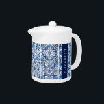 Mediterranean Tiles, Portugese, Azulejo, Your Name Teapot<br><div class="desc">Elegant,  stylish and sophisticated pattern with Mediterranean tiles in blue and white color. Modern and trendy gift,  perfect for the Azulejo lover in your life. Personalize by adding your name,  nickname,  monogram or initials.</div>