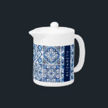 Mediterranean Tiles, Portugese, Azulejo, Your Name Teapot<br><div class="desc">Elegant,  stylish and sophisticated pattern with Mediterranean tiles in blue and white color. Modern and trendy gift,  perfect for the Azulejo lover in your life. Personalize by adding your name,  nickname,  monogram or initials.</div>