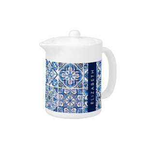 Mediterranean Tiles, Portugese, Azulejo, Your Name Teapot