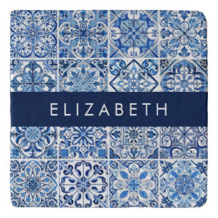 Mediterranean Tiles, Portugese, Azulejo, Your Name Trivet