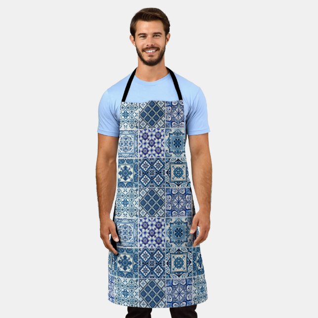 Mediterranean Tiles, Portuguese, Azulejo, Majolica Apron (Worn)