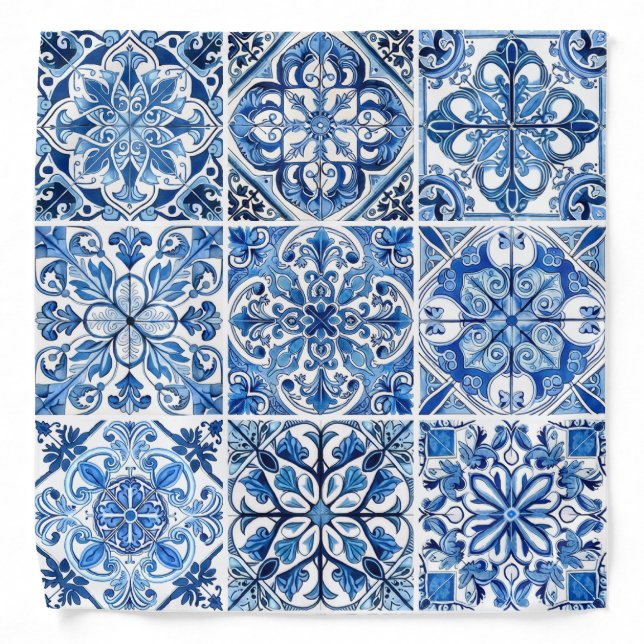 Mediterranean Tiles, Portuguese, Azulejo, Majolica Bandana (Front)