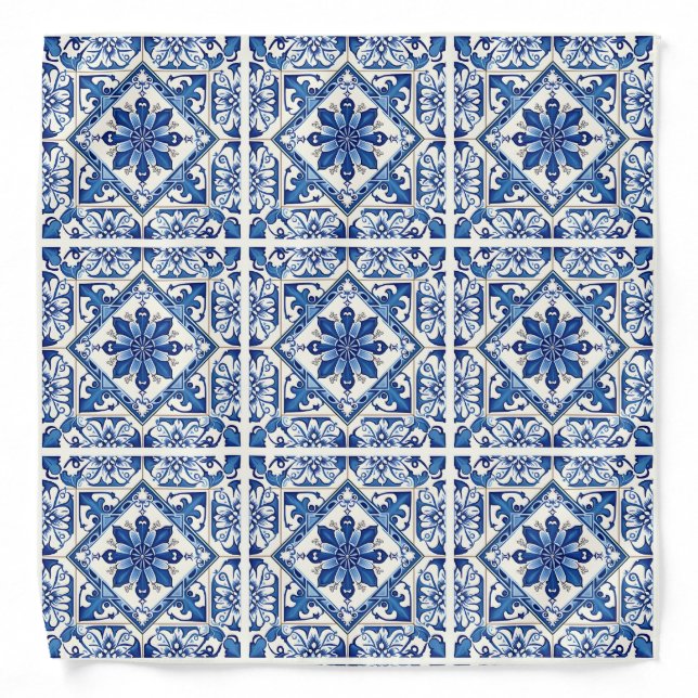 Mediterranean Tiles, Portuguese, Azulejo, Majolica Bandana (Front)