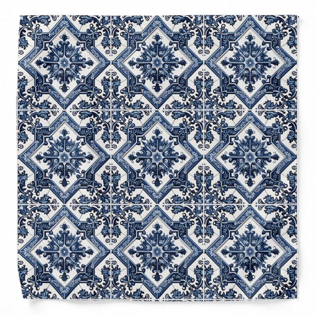 Mediterranean Tiles, Portuguese, Azulejo, Majolica Bandana (Front)