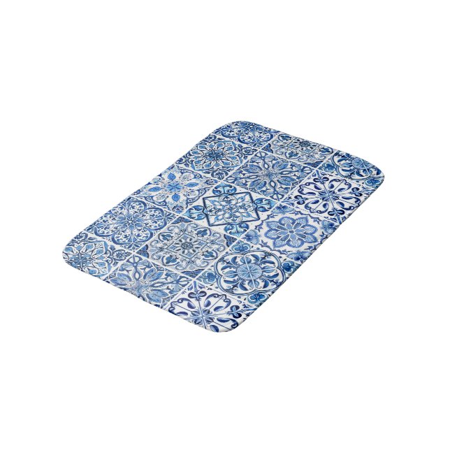 Mediterranean Tiles, Portuguese, Azulejo, Majolica Bath Mat (Angled)