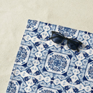 Mediterranean Tiles, Portuguese, Azulejo, Majolica Beach Towel