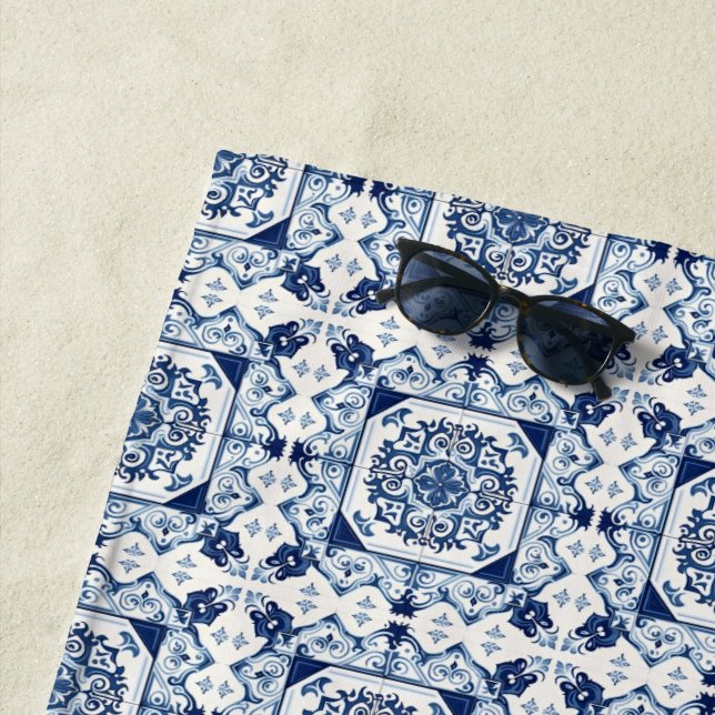 Mediterranean Tiles, Portuguese, Azulejo, Majolica Beach Towel (In Situ)