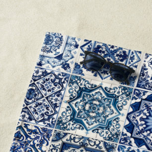 Mediterranean Tiles, Portuguese, Azulejo, Majolica Beach Towel