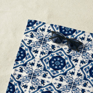 Mediterranean Tiles, Portuguese, Azulejo, Majolica Beach Towel