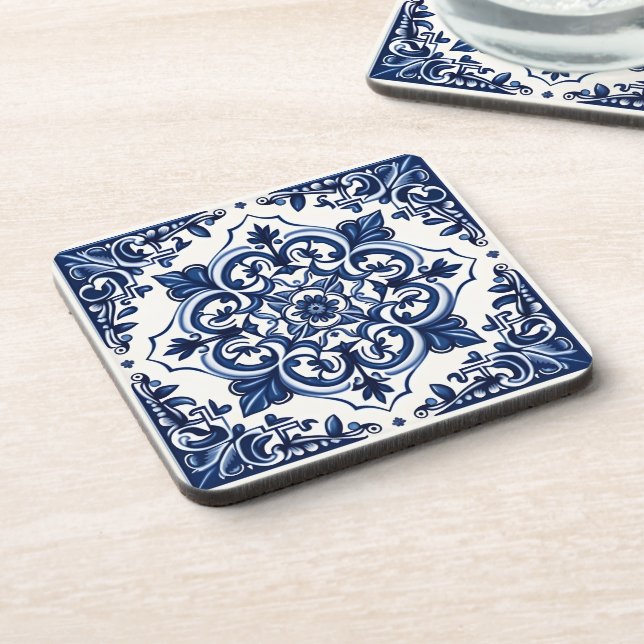 Mediterranean Tiles, Portuguese, Azulejo, Majolica Beverage Coaster (Left Side)