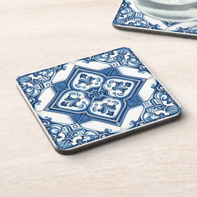 Mediterranean Tiles, Portuguese, Azulejo, Majolica Beverage Coaster (Left Side)