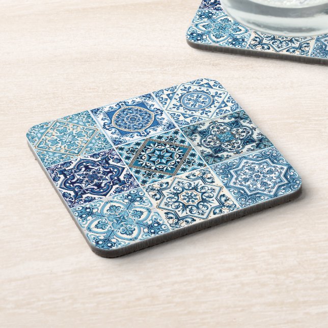 Mediterranean Tiles, Portuguese, Azulejo, Majolica Beverage Coaster (Left Side)