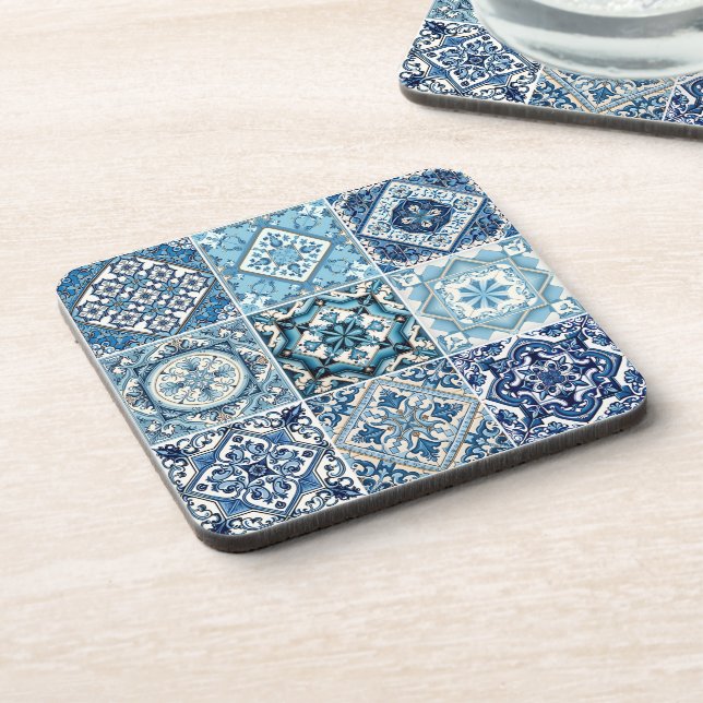 Mediterranean Tiles, Portuguese, Azulejo, Majolica Beverage Coaster (Left Side)