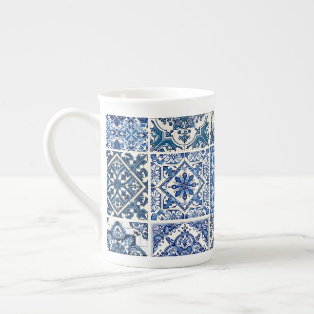 Mediterranean Tiles, Portuguese, Azulejo, Majolica Bone China Mug (Left)
