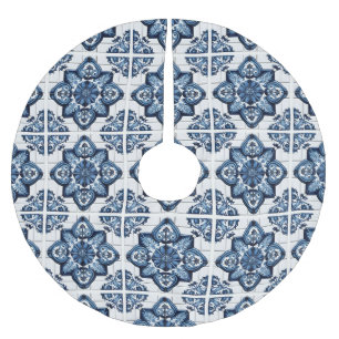 Mediterranean Tiles, Portuguese, Azulejo, Majolica Brushed Polyester Tree Skirt