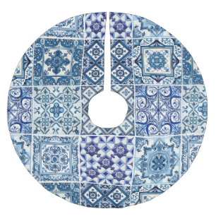 Mediterranean Tiles, Portuguese, Azulejo, Majolica Brushed Polyester Tree Skirt