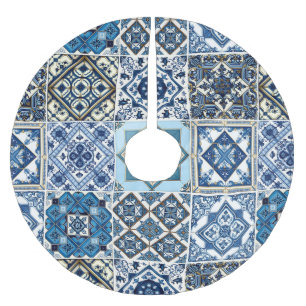 Mediterranean Tiles, Portuguese, Azulejo, Majolica Brushed Polyester Tree Skirt