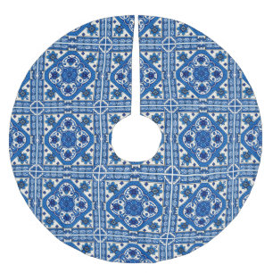 Mediterranean Tiles, Portuguese, Azulejo, Majolica Brushed Polyester Tree Skirt