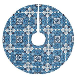 Mediterranean Tiles, Portuguese, Azulejo, Majolica Brushed Polyester Tree Skirt