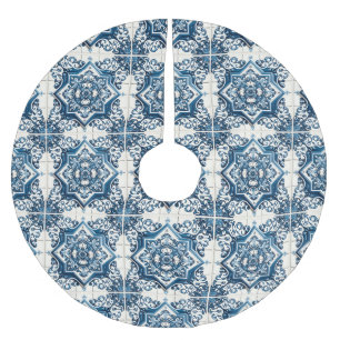 Mediterranean Tiles, Portuguese, Azulejo, Majolica Brushed Polyester Tree Skirt
