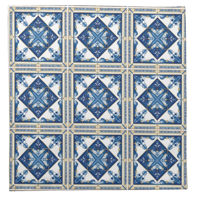 Mediterranean Tiles, Portuguese, Azulejo, Majolica Cloth Napkin (Front)