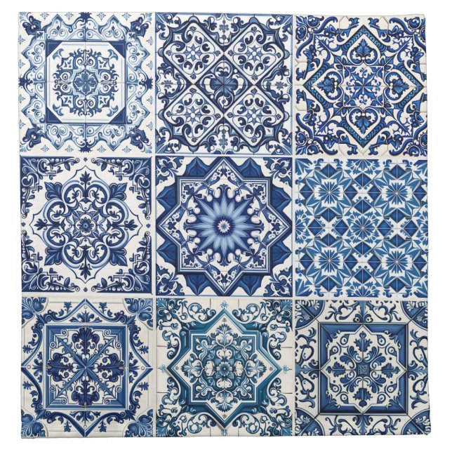 Mediterranean Tiles, Portuguese, Azulejo, Majolica Cloth Napkin (Front)