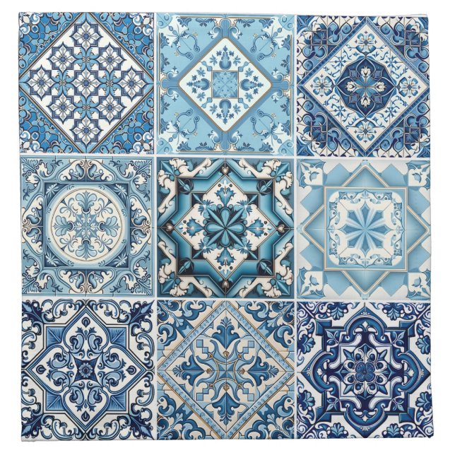 Mediterranean Tiles, Portuguese, Azulejo, Majolica Cloth Napkin (Front)