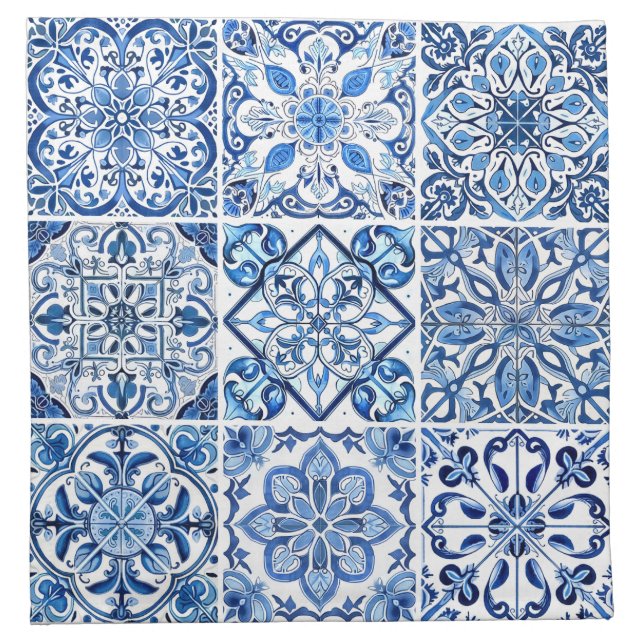 Mediterranean Tiles, Portuguese, Azulejo, Majolica Cloth Napkin (Front)