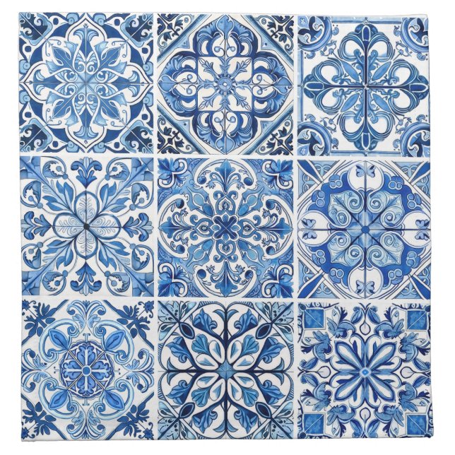 Mediterranean Tiles, Portuguese, Azulejo, Majolica Cloth Napkin (Front)