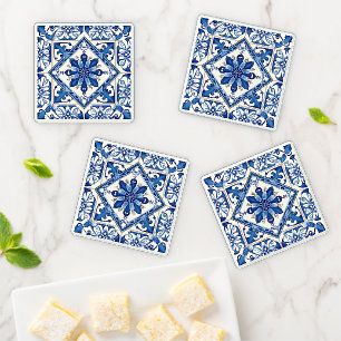Mediterranean Tiles, Portuguese, Azulejo, Majolica Coaster Set