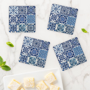 Mediterranean Tiles, Portuguese, Azulejo, Majolica Coaster Set