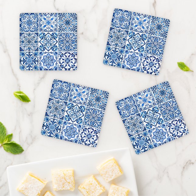 Mediterranean Tiles, Portuguese, Azulejo, Majolica Coaster Set (In Situ)