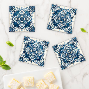 Mediterranean Tiles, Portuguese, Azulejo, Majolica Coaster Set